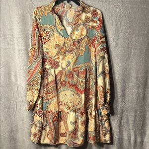Paisley Print Long Sleeve Dress